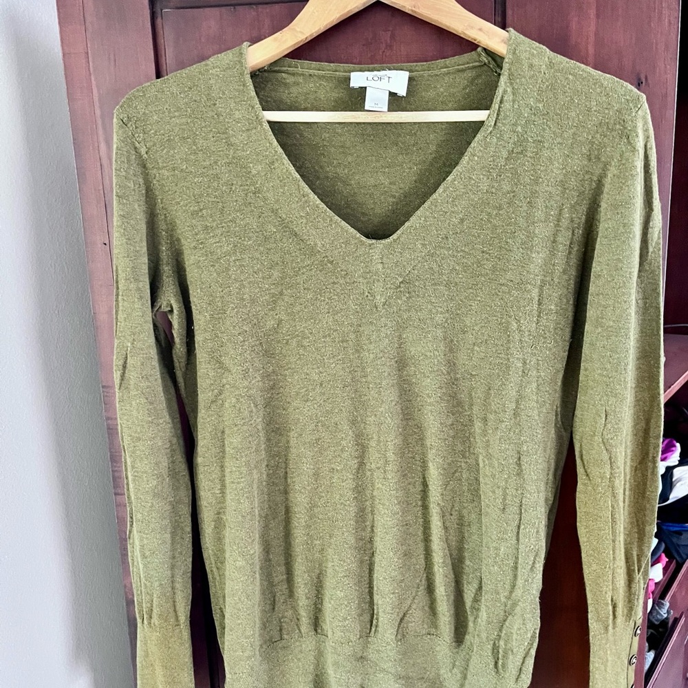 LOFT Olive V-Neck Sweater for Women